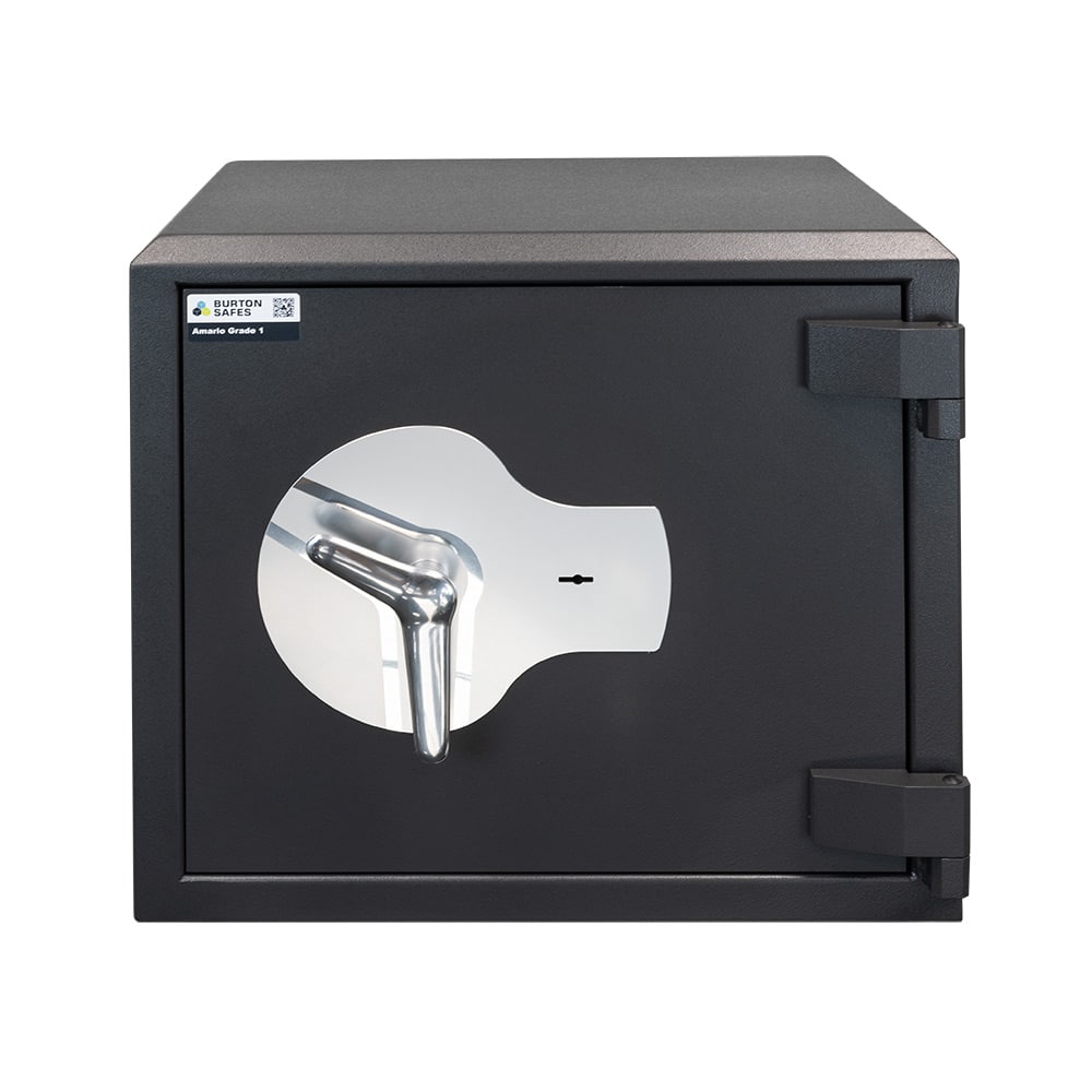 SafeFort Amario Grade 1 security safe in charcoal grey with key lock.
