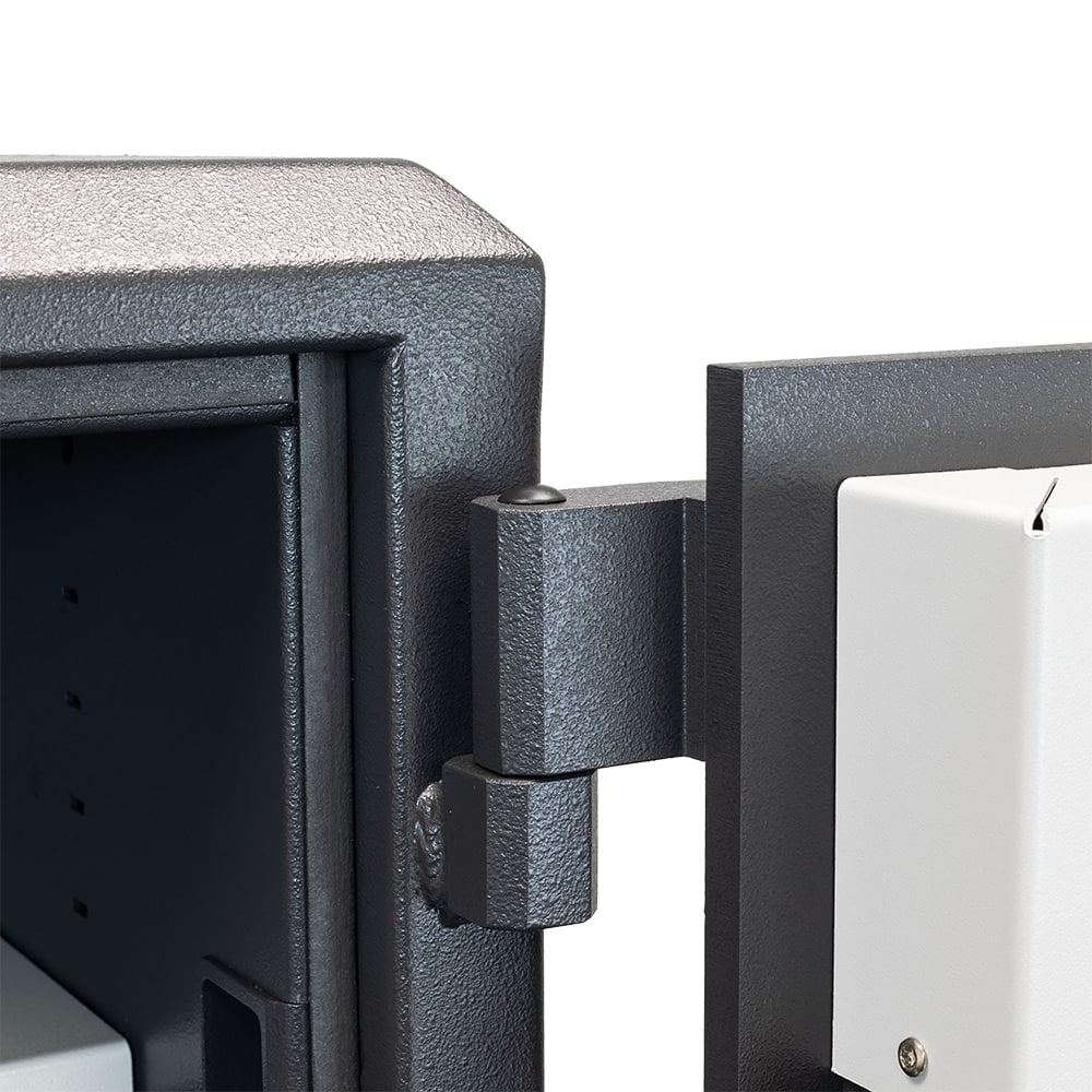 Close-up of hinges with door open on SafeFort Amario Grade 1 security safe