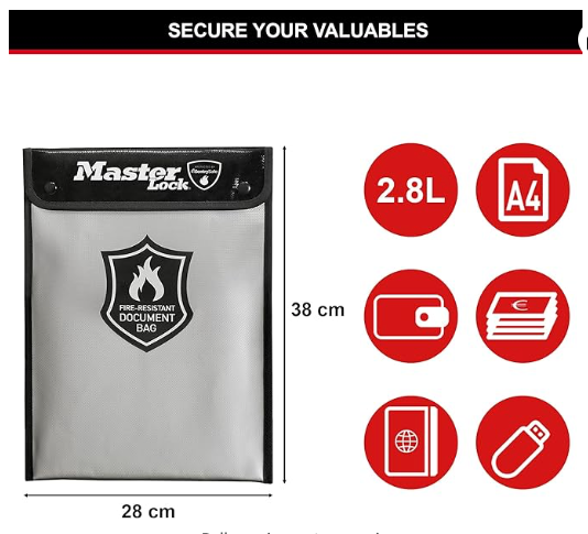 Master Lock FBWLZ0 Fire Resistant Document Wallet | SafeFort