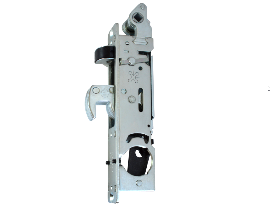 Side profile of Adams Rite MS1890 silver metal hooklatch case with pivot bolt.