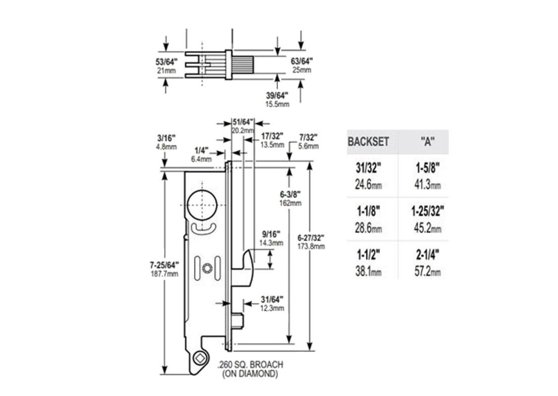 Technical dimensions of Adams Rite MS1890